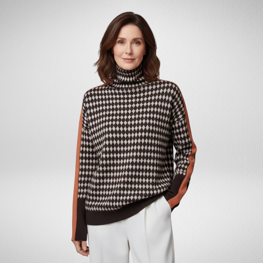 Gabrielle | Pull Motif Diamant à Col Montant