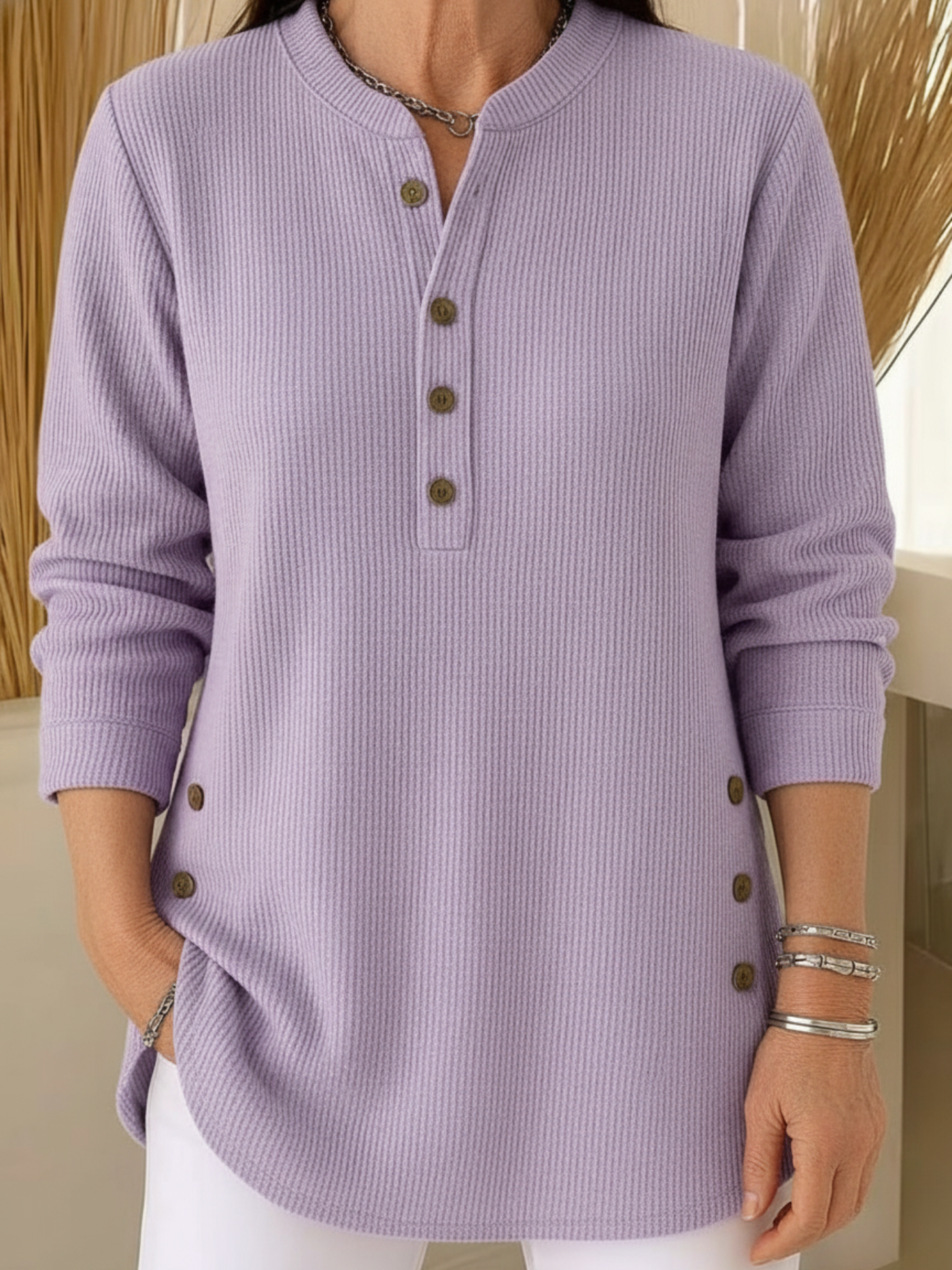 Colette | Pull Long Douillet à Boutons Raffinés