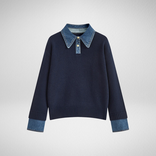 Diane | Pull 2-en-1 Col Denim Raffiné