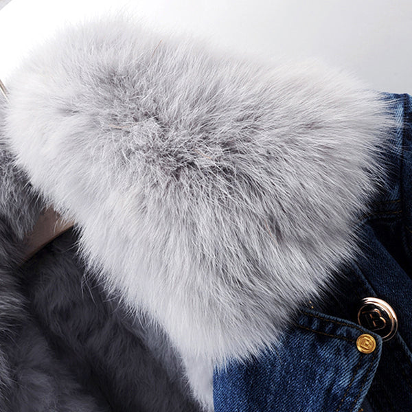 ANAÏS – Veste en denim avec col en fourrure de renard