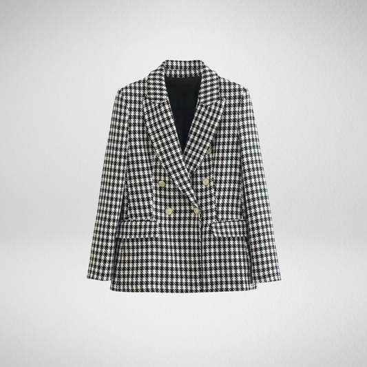 Lamoury Fashion | Blazer Femme Pied-de-Poule Vintage, Double Boutonnage, Élégant