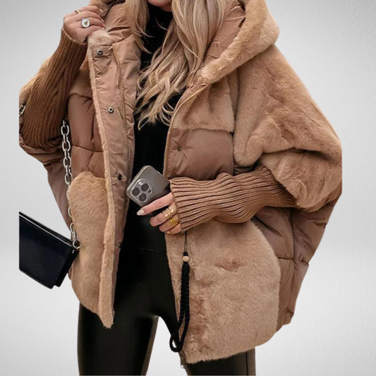 Lamoury Fashion | Veste puffer oversized pour femmes avec capuche en design patchwork